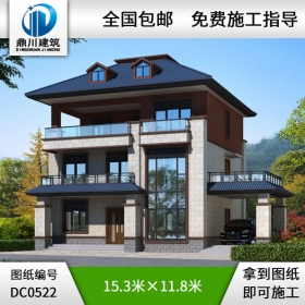復(fù)式三層帶車庫(kù)陽(yáng)臺(tái)別墅施工圖帶效果圖_三層別墅設(shè)計(jì)圖紙,鼎川別墅圖紙