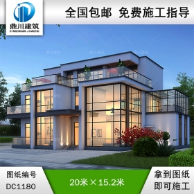現(xiàn)代三層平屋頂別墅施工圖紙及效果圖_新農(nóng)村自建別墅設(shè)計,鼎川建筑