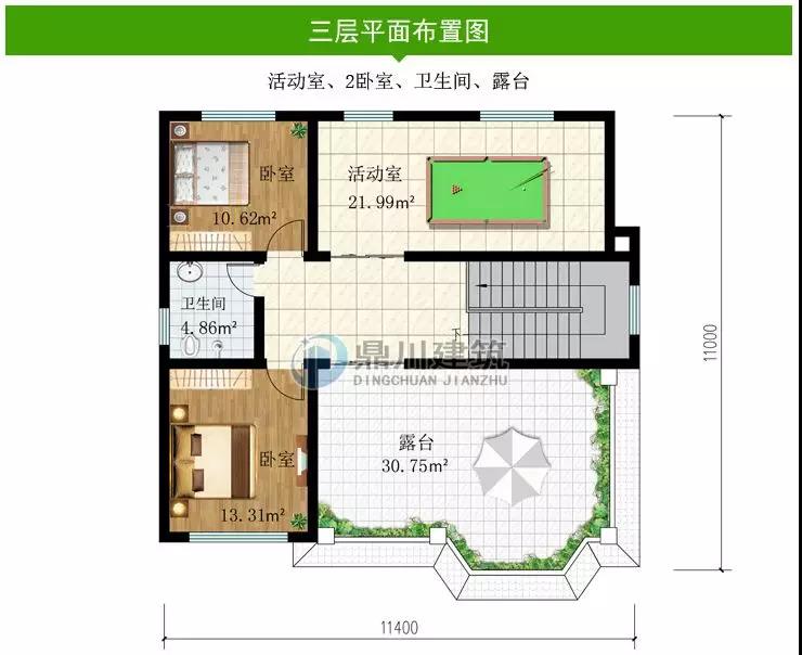 農(nóng)村三層帶露臺小別墅戶型圖